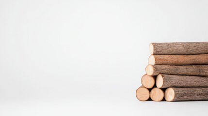 Obraz premium Stack of timber logs on a white background with realistic texture and ample copy space for design use