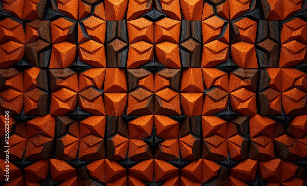 Wall mural abstract geometric pattern with 3d hexagonal shapes in black brown and orange color tones suitable f