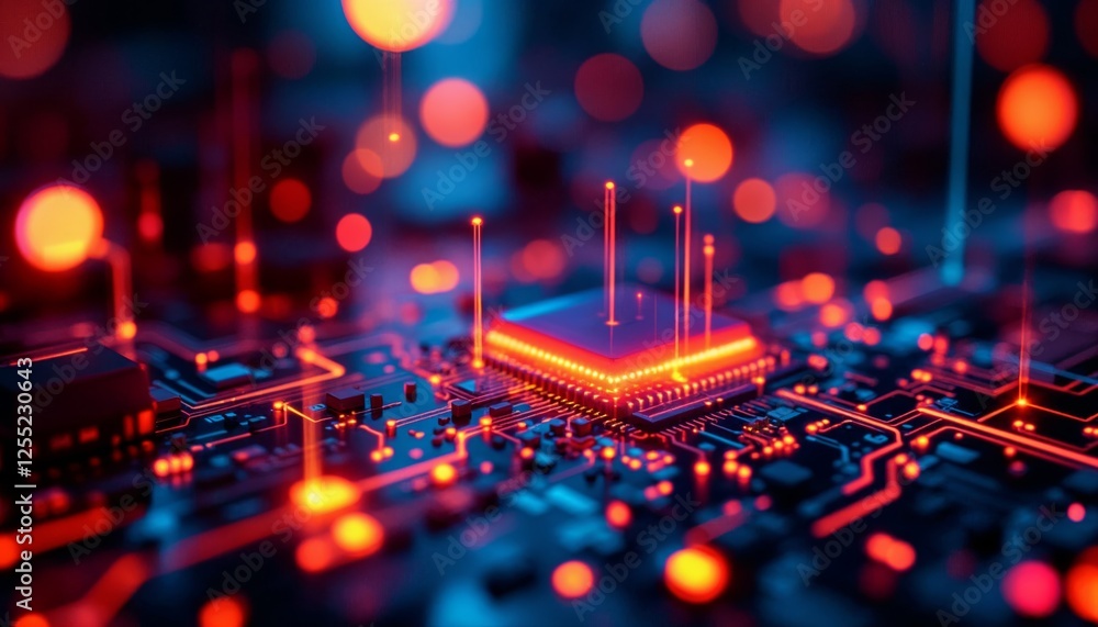 Poster illuminated circuit board intricacies and future technologies intertwined