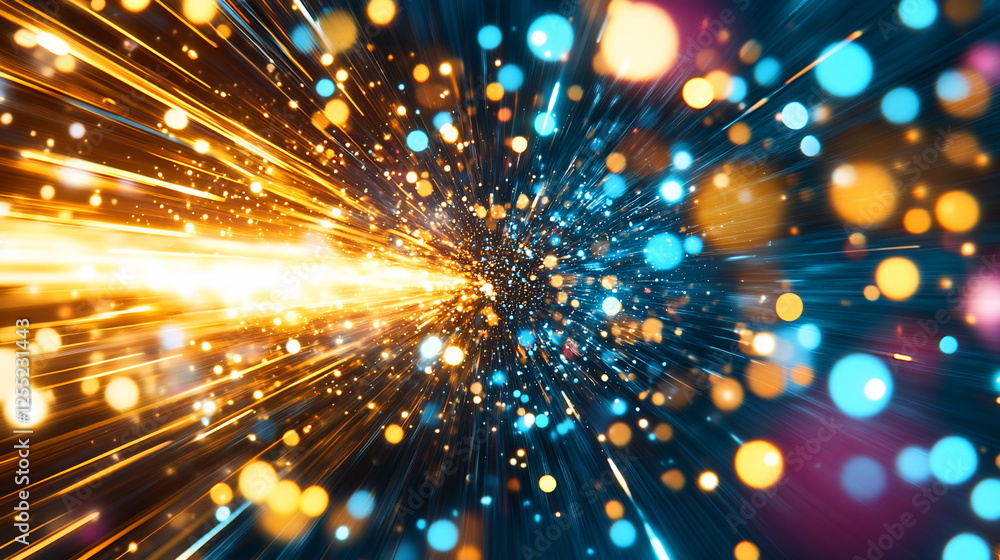 Aufkleber vibrant light explosion with shimmering particles and colorful bokeh effect in abstract digital desi