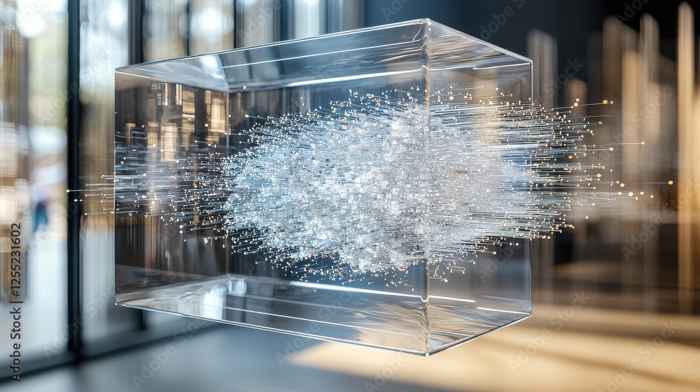 Aufkleber abstract transparent digital cube with particles