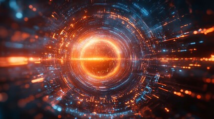 Obraz premium Abstract Digital Energy Tunnel Featuring Orange