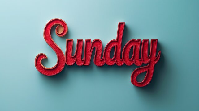 Stylish red "Sunday" text on a light blue background, representing the weekend, relaxation, and the end of the week