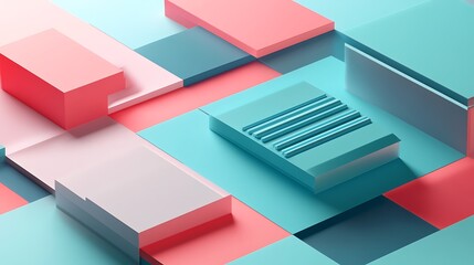 Abstract geometric shapes, pastel colors, digital art, 3D design, background