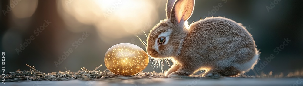 Poster a delicate rabbit gazes into a mirror-like pool of shimmering gold. its reflection gradually changes