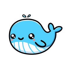Cute Blue Cartoon Whale Illustration with Happy Expression