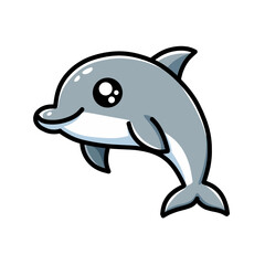 Cute Cartoon Dolphin Illustration with Cheerful Expression and Simple Style