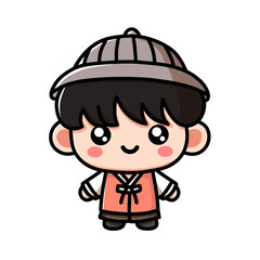 Cute Cartoon Character Dressed in Traditional Korean Clothing