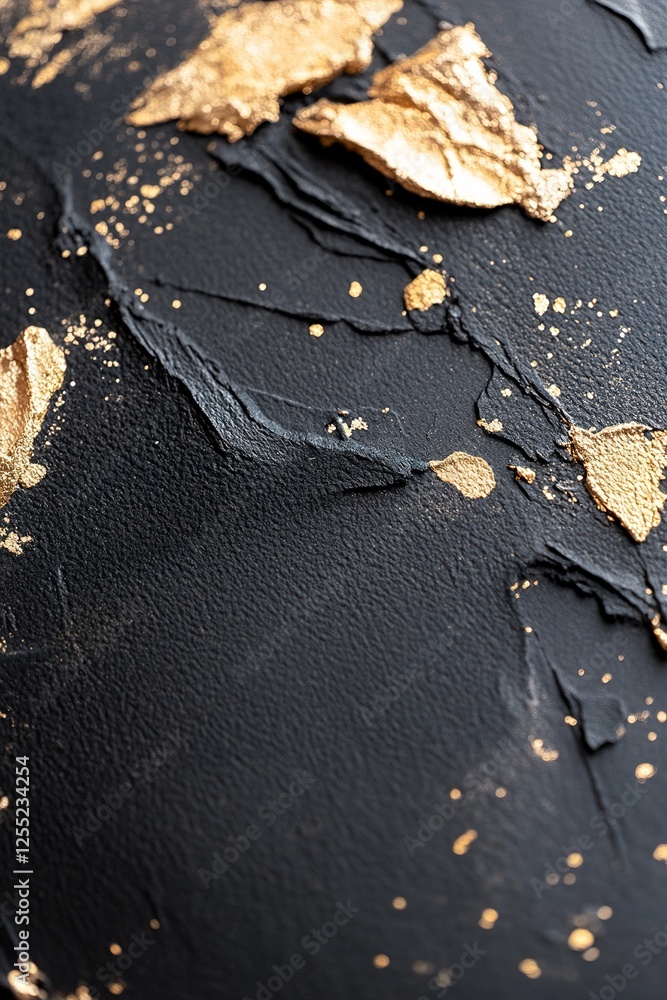 Poster a distressed black leather surface features patches of softly glowing gold dust, creating a striking