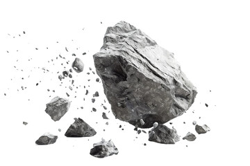 Realistic Granite Rock Stone Falling from Height isolated on transparent background