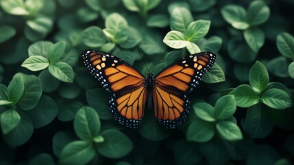 Obraz premium Monarch butterfly with open wings in top view