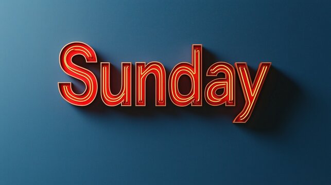 Neon orange "Sunday" sign on a deep blue wall, representing weekend, relaxation, and the end of the week