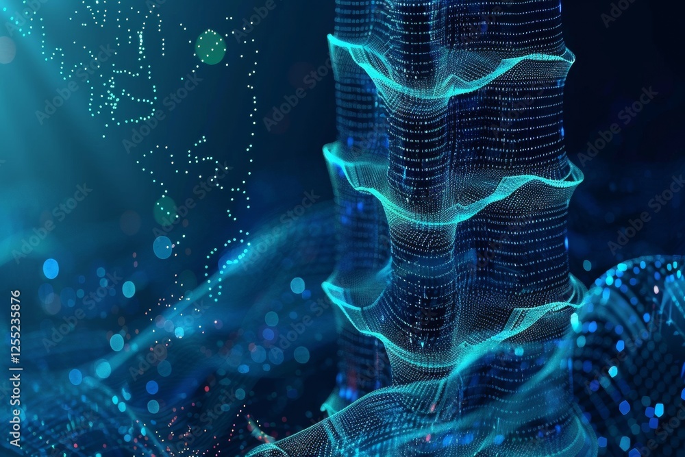 Aufkleber blockchain data exchange tower showcases the flowing nature of information in a digital landscape of