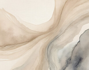 Obraz premium A subtle watercolor abstract texture in soft beige and gray tones. The gentle brush strokes and flowing patterns create an elegant and modern background.