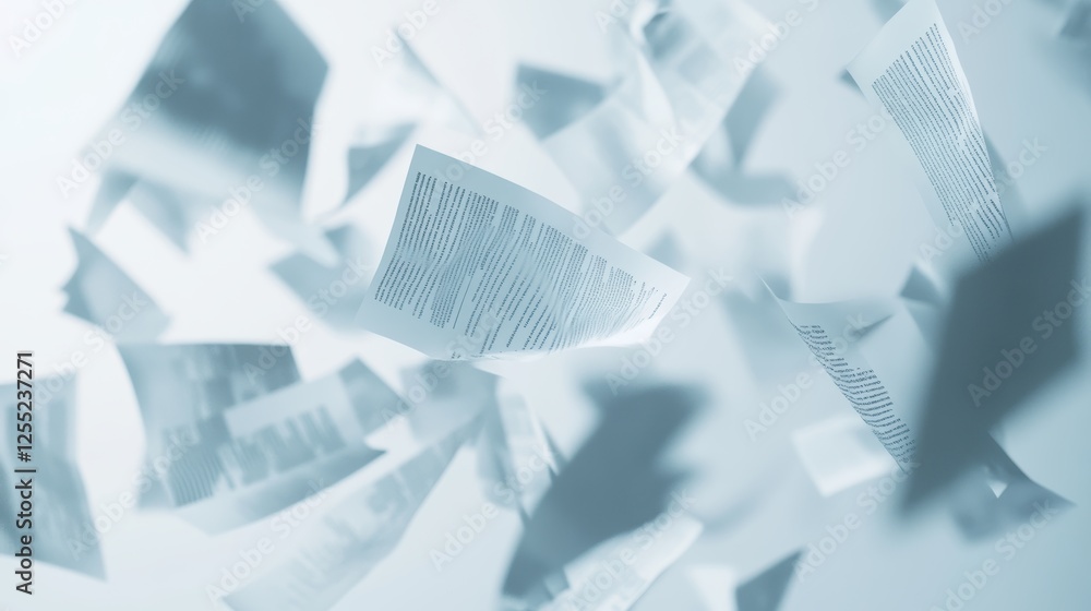 Aufkleber flying papers creating a sense of chaos, representing the impact of data overload in modern offices,