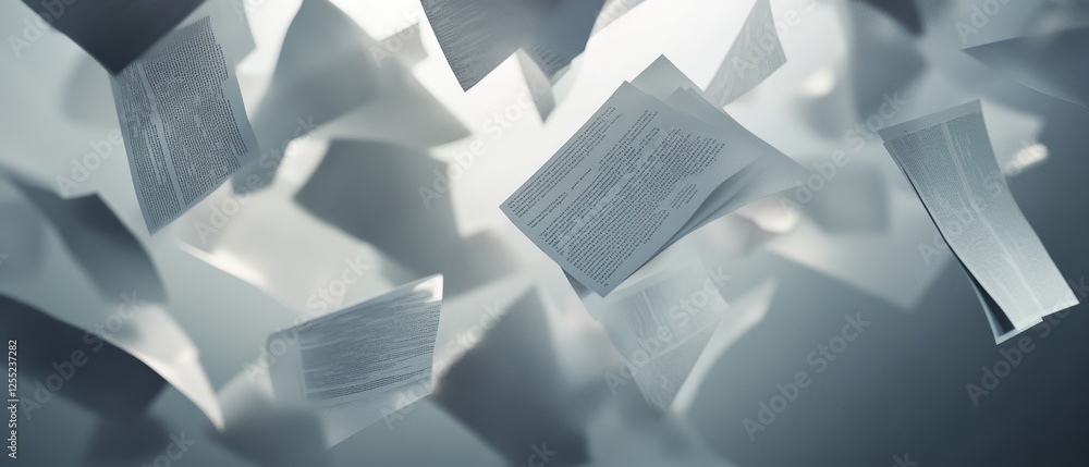 Aufkleber flying documents in digital space symbolize data flow and information sharing in technology-driven e