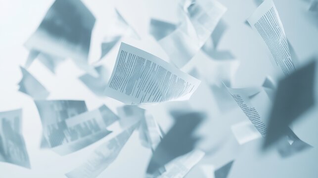 Flying papers creating a sense of chaos, representing the impact of data overload in modern offices, emphasizing paperwork and digital transformation challenges.