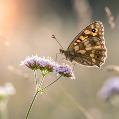 Obraz premium Selective focus shot of a speckled wood butterfly on a leaf.