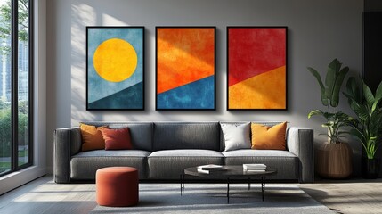 Eye-level modern wall art geometric decor for living rooms