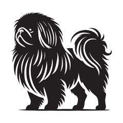 Classic Pekingese silhouette with its distinctive long coat - Pekingese illustration - minimal Pekingese vector - dog silhouette
