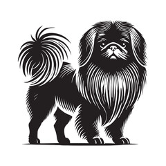 Artistic Pekingese silhouette showcasing a fluffy and regal look - Pekingese illustration - minimal Pekingese vector - dog silhouette
