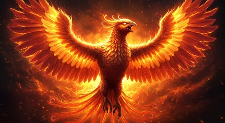 Obraz premium Majestic phoenix with wings of fire soaring through the skies