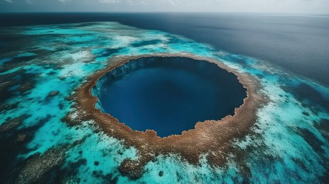 Aerial view of Great Blue Hole, Belize reef