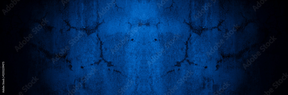 Aufkleber Old wall pattern texture cement blue dark abstract  blue color design are light with black gradient background.