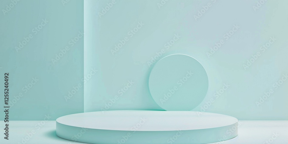 Poster a minimalist design with a light turquoise background, geometric forms and soft tones, modern minima