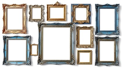  collection black ornate picture frames vintage wall decor white background