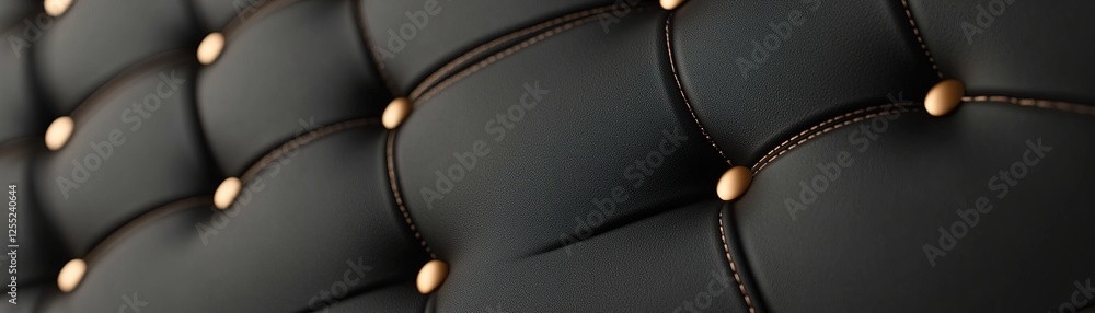 Poster the design showcases a futuristic black leather background featuring geometric stitched patterns, co