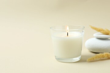 Beautiful candle on color background 