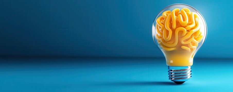 Inventors Day concept, Innovative light bulb design featuring a brain symbolizing creativity and intelligence.