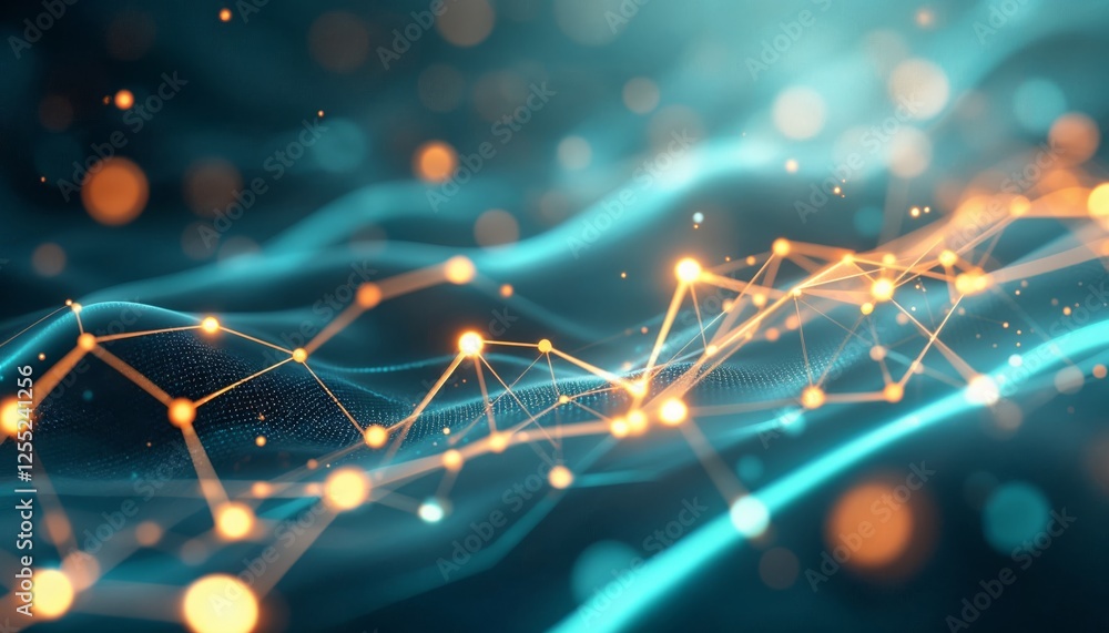 Poster interconnected networks glowing points in abstract digital landscape