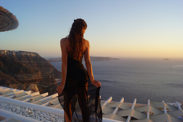 woman in santorini sunset