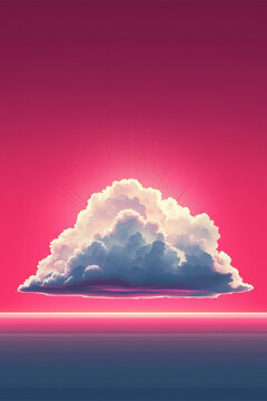 Single cumulus cloud casting shadow over ocean at sunset with sun shining from behind
