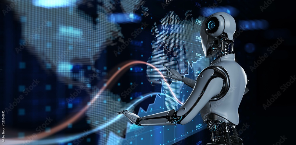 Aufkleber ai-driven global economic analysis with advanced visualization. 3d render.