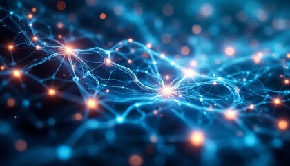 Obraz premium Intricate Network of Interconnected Nodes Emitting Luminescent Energy Waves
