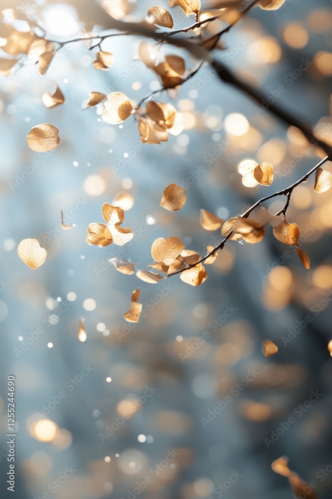 Aufkleber golden petals descend softly from branches, illuminated by spring sunlight. the tranquil atmosphere 