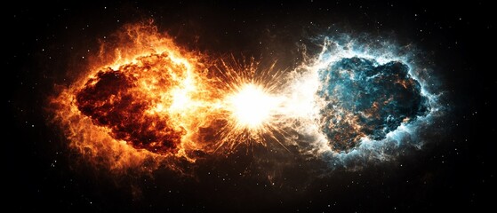 Obraz premium Fiery and Icy Cosmic Clouds Collide in a Spectacular Space Explosion Nebula