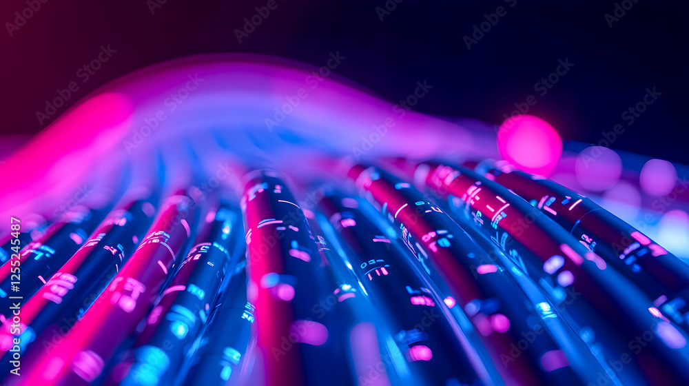Poster abstract visual representation of colorful light trails and wires in a technology inspired scene