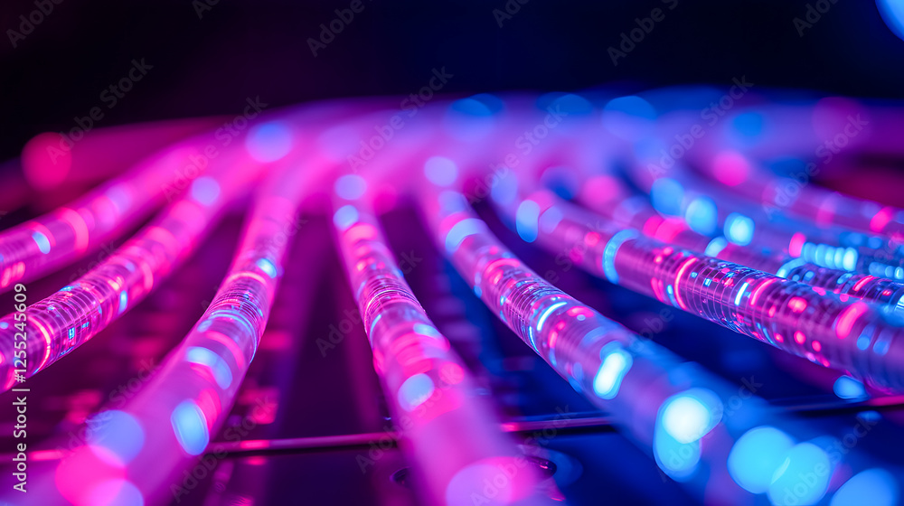Aufkleber colorful glowing cables with led lights on a dark background creating a vibrant and futuristic atmos