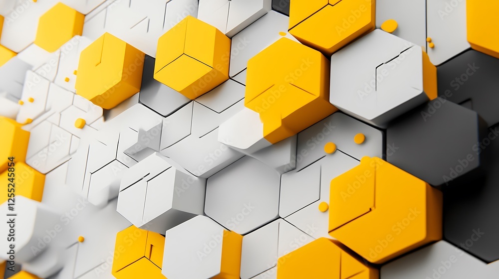 Poster abstract geometric pattern, hexagonal shapes, 3d design, digital art, backdrop