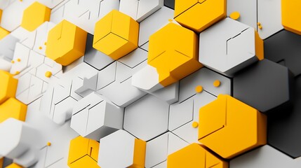 Abstract geometric pattern, hexagonal shapes, 3D design, digital art, backdrop