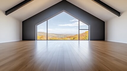 Modern Empty Room with Large Windows Showcasing Scenic View