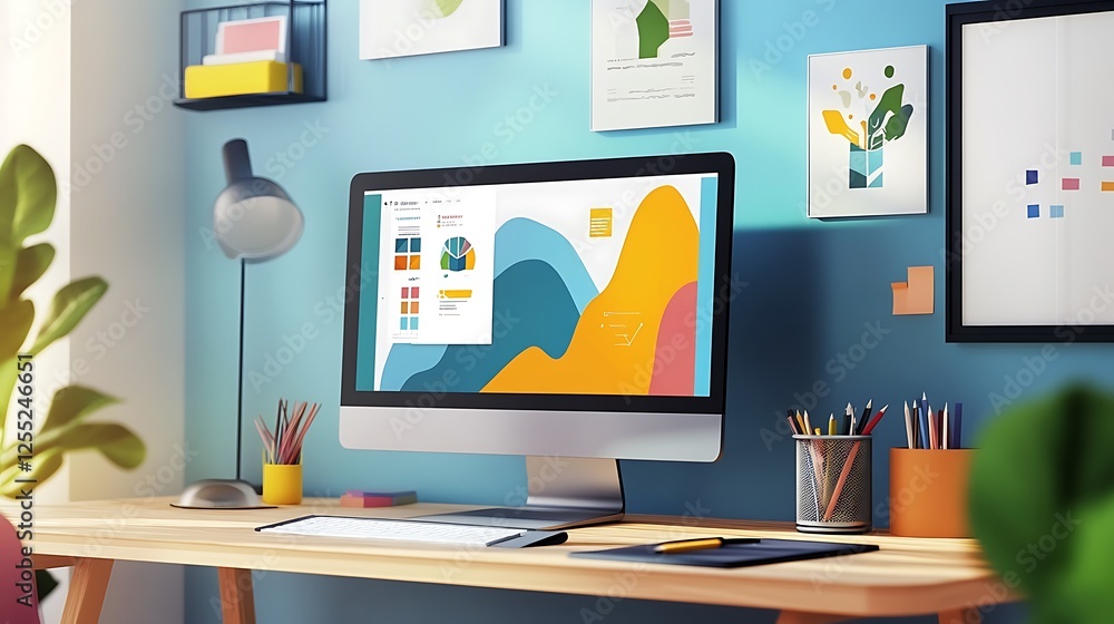 Poster home office workspace with computer display