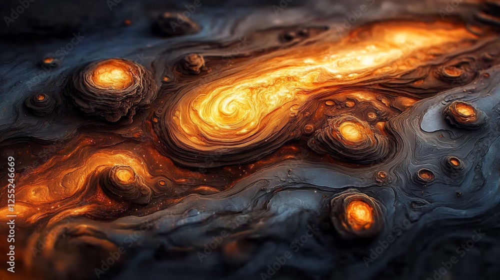 Aufkleber Abstract Volcanic Lava Flow Texture Background ImageDigital Art fiery swirling molten rock craters