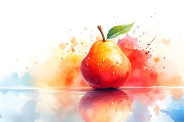Vibrant Watercolor Pear with Colorful Splashes for Artistic Poster Design