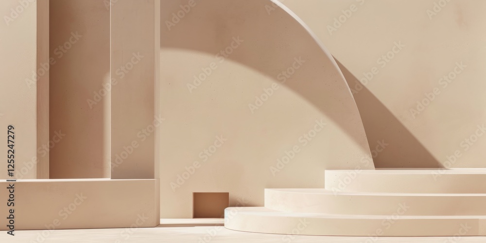 Poster a minimalist design with a soft almond background, simple geometric forms and clean lines, modern mi