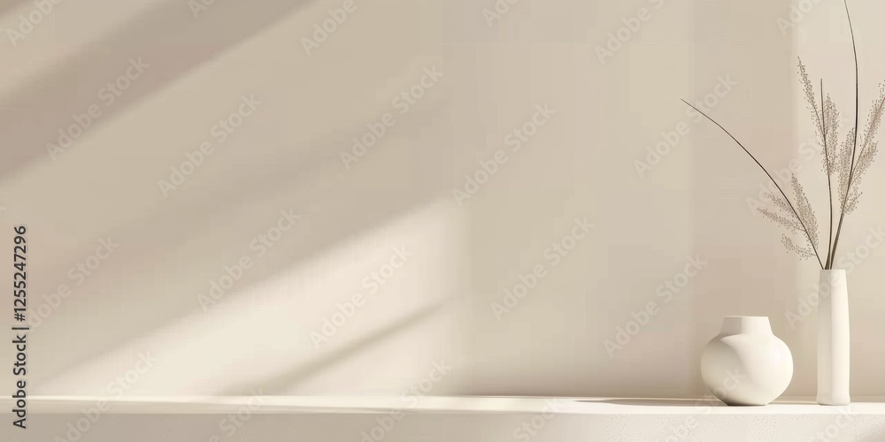 Poster a minimalist design with a soft almond background, simple geometric forms and clean lines, modern mi